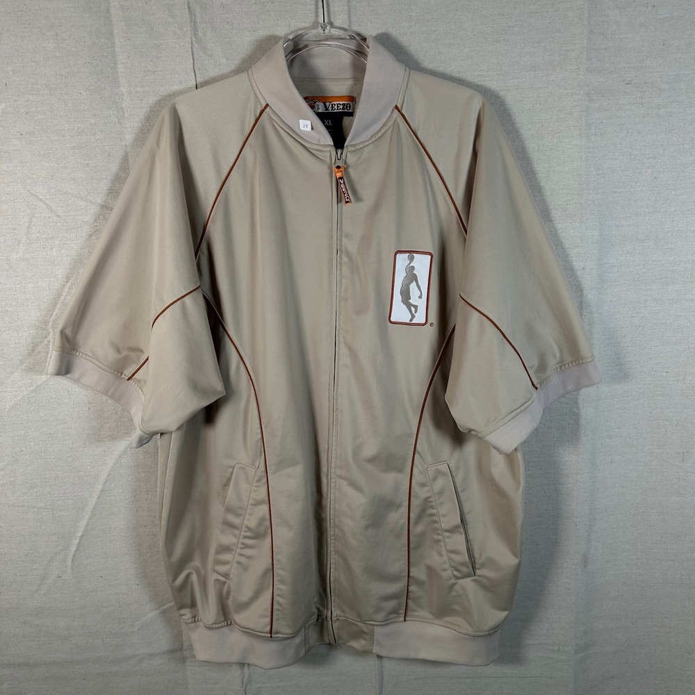 Veezo Vintage XL Tan Short Sleeve Full Zip Track Jacket Basketball Streetwear 90
